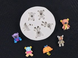 Molde silicona 4 ositos con paraguas